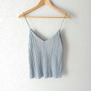 Vici baby blue cord strap accordion pleated V neck tank top